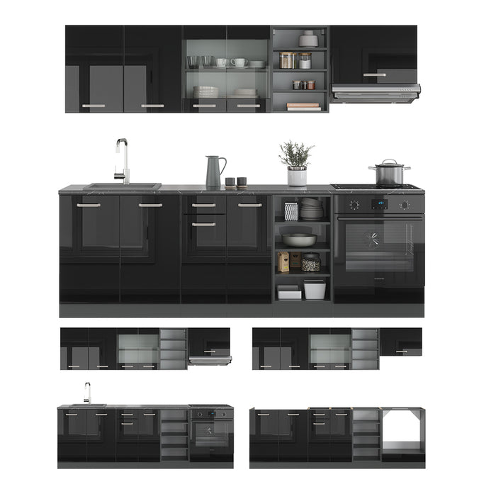 Vicco Cucina componibile Nero lucido/antracite 240 cm , PL Antracite