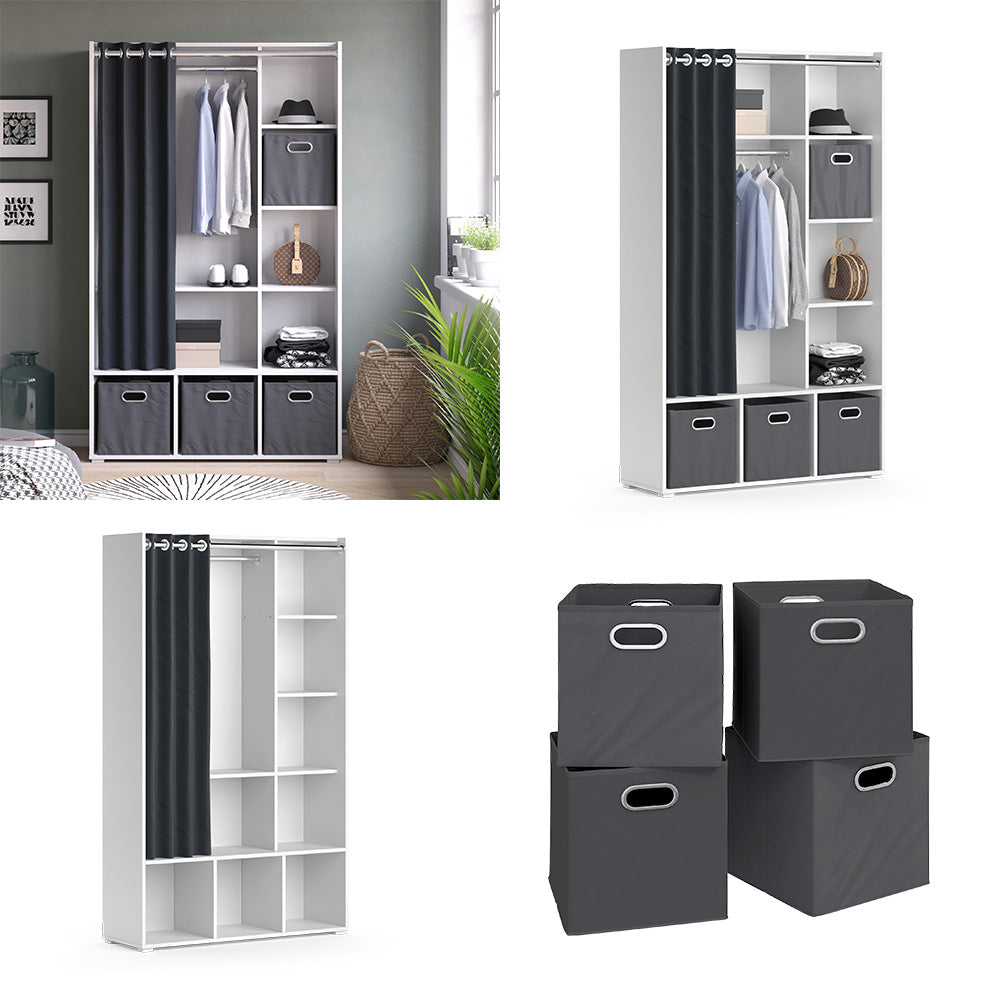 Vicco Armadio multifunzione Bianco 38 x 178.1 cm Con cassetti pieghevoli (grigio)