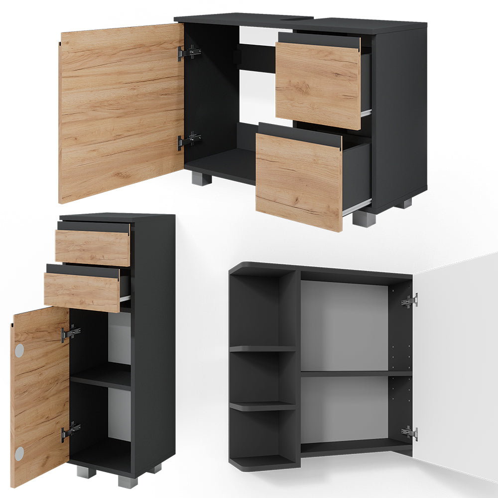 Vicco Set mobili bagno Grigio 3 parti