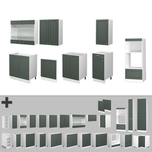 Vicco Cucina componibile Verde-oro Country House/Bianco 300 cm con armadio alto, PL Marmo