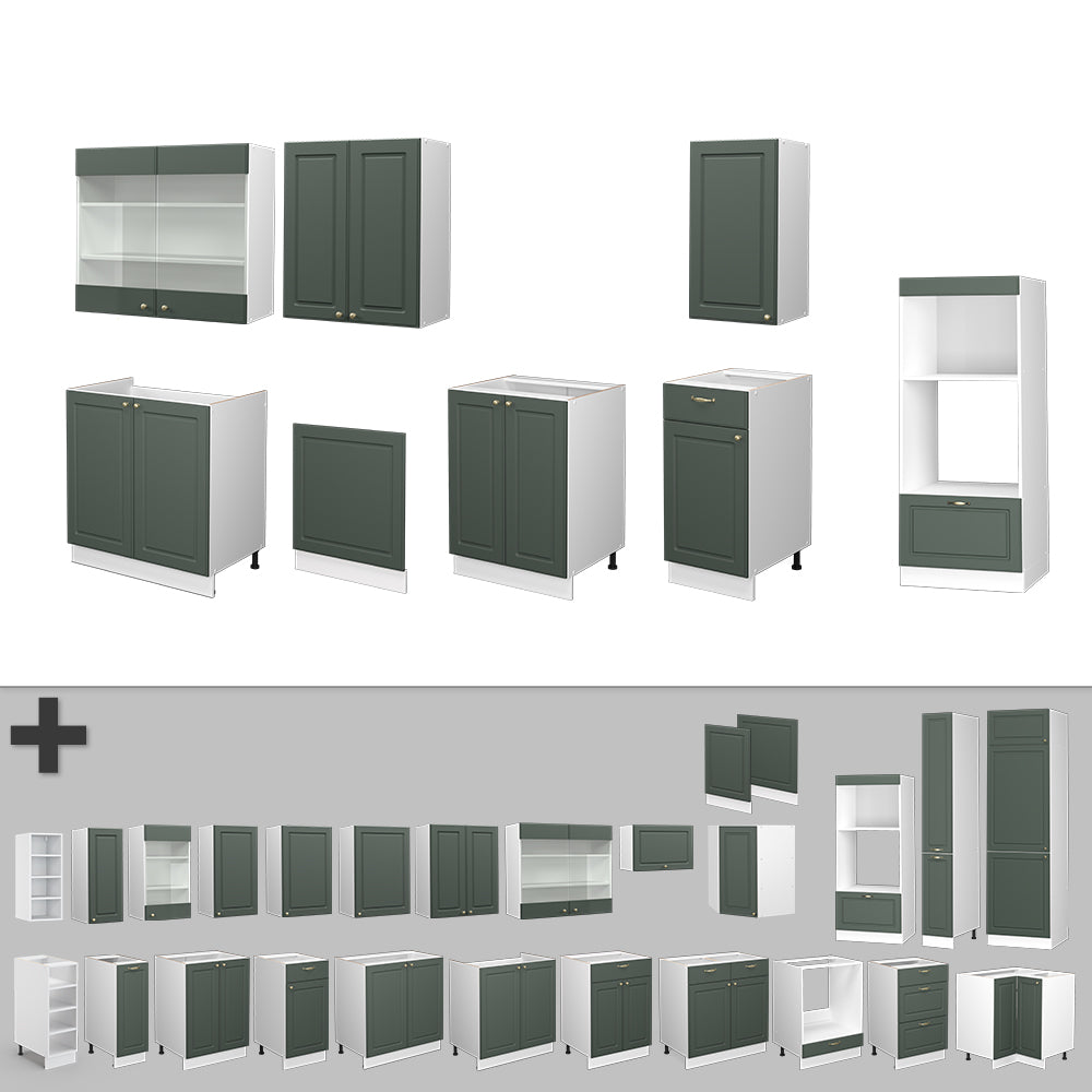 Vicco Cucina componibile Verde-oro Country House/Bianco 300 cm con armadio alto, PL Antracite