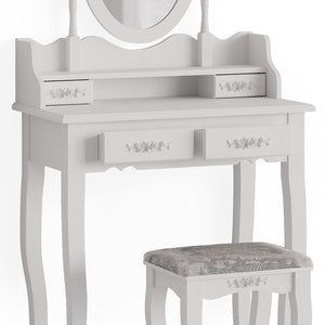 Vicco Tavolo da toeletta Bianco 75 cm con sgabello