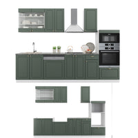 Vicco Cucina componibile Verde-oro Country House/Bianco 300 cm con armadio alto, PL Antracite