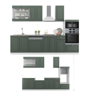 Vicco Cucina componibile Verde-oro Country House/Bianco 300 cm con armadio alto, PL Antracite