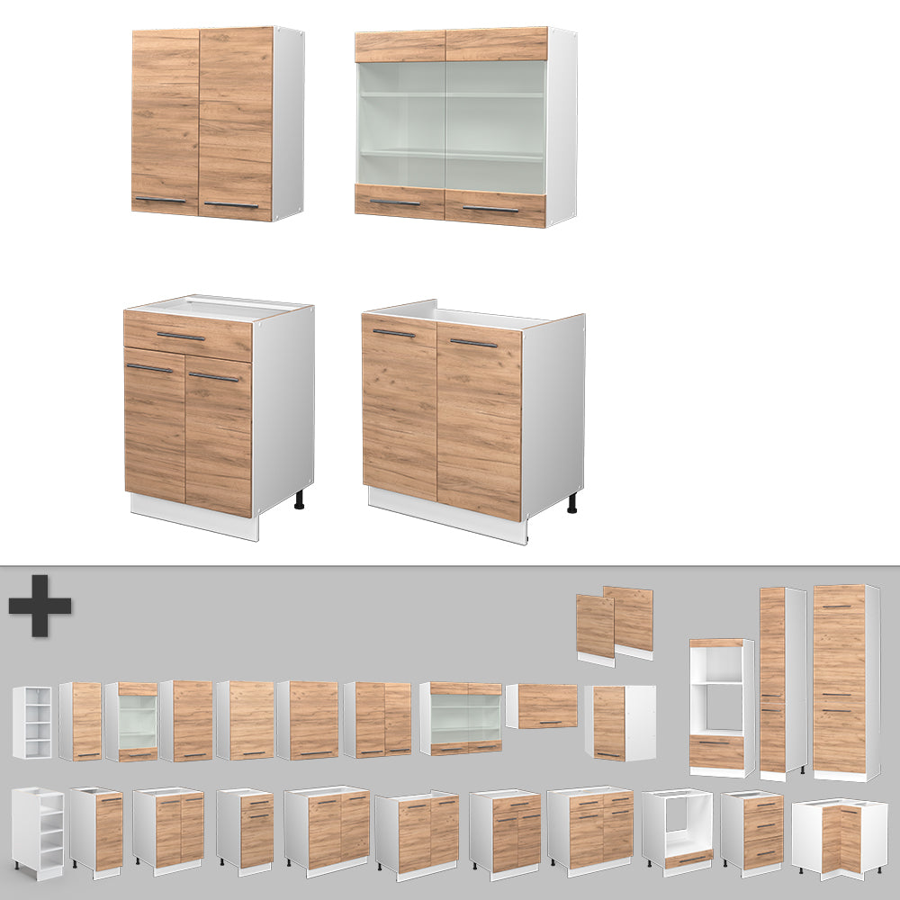 Vicco Cucina completa Quercia dorata/bianco 140 cm senza piano di lavoro