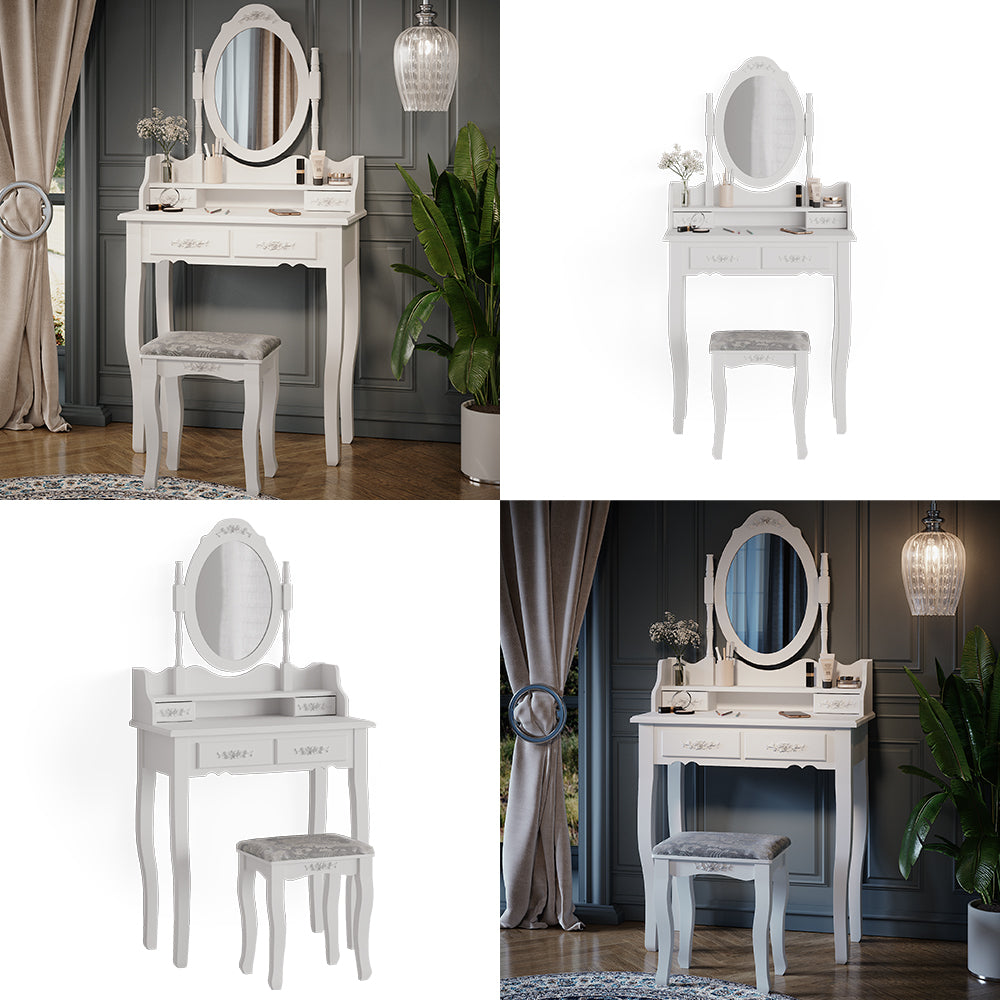 Vicco Tavolo da toeletta Bianco 75 cm con sgabello