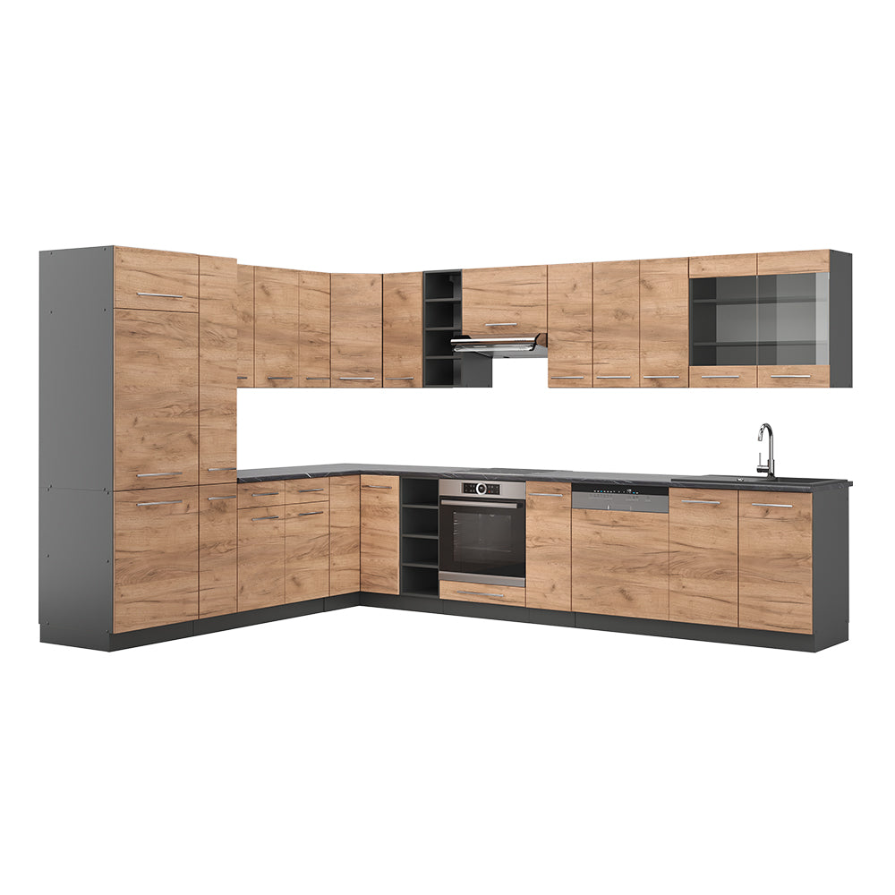 Vicco Cucina angolare completa Quercia dorata/antracite 347 x 257 cm , PL Antracite