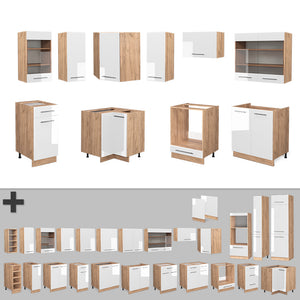 Vicco Cucina angolare completa Bianco lucido/oro power oak 160 x 190 cm , PL Antracite