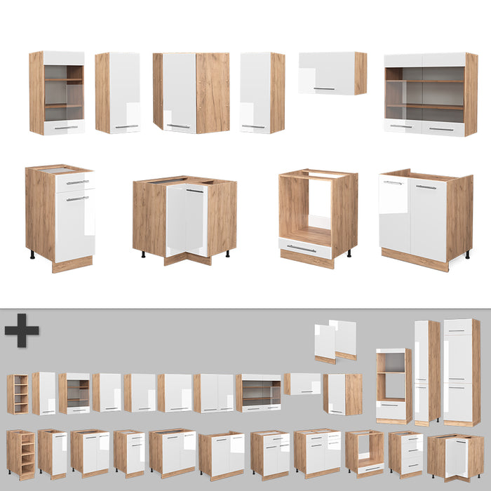 Vicco Cucina angolare completa Bianco lucido/oro power oak 160 x 190 cm , PL Rovere