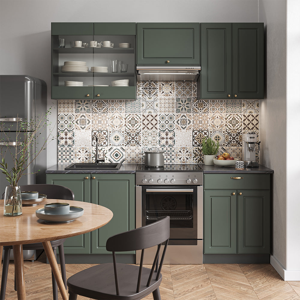 Vicco Cucina componibile Verde-oro Country House/Antracite 200 cm senza piano di lavoro