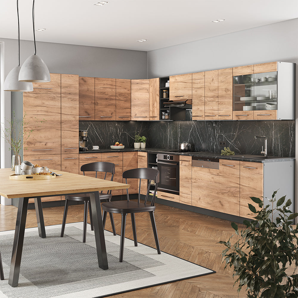 Vicco Cucina angolare completa Quercia dorata/antracite 347 x 257 cm , PL Antracite