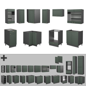 Vicco Cucina angolare completa Verde-oro Country House/Antracite 160 x 60 cm senza piano di lavoro