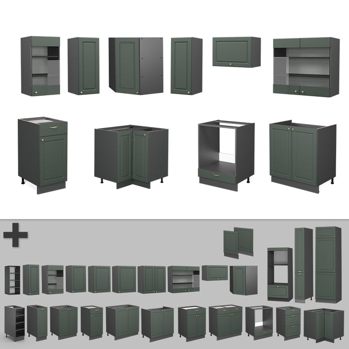 Vicco Cucina angolare completa Verde-oro Country House/Antracite 160 x 190 cm , PL Antracite