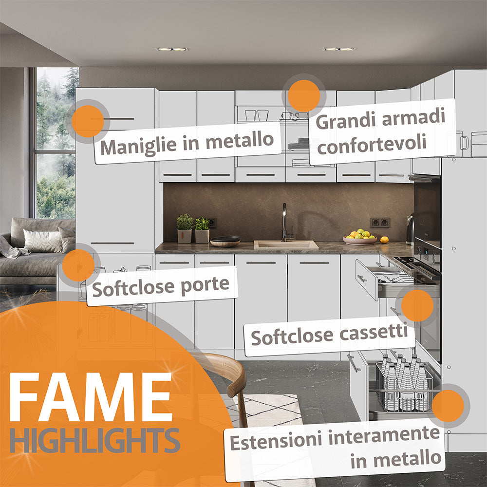 Vicco Cucina completa Quercia dorata/bianco 140 cm senza piano di lavoro