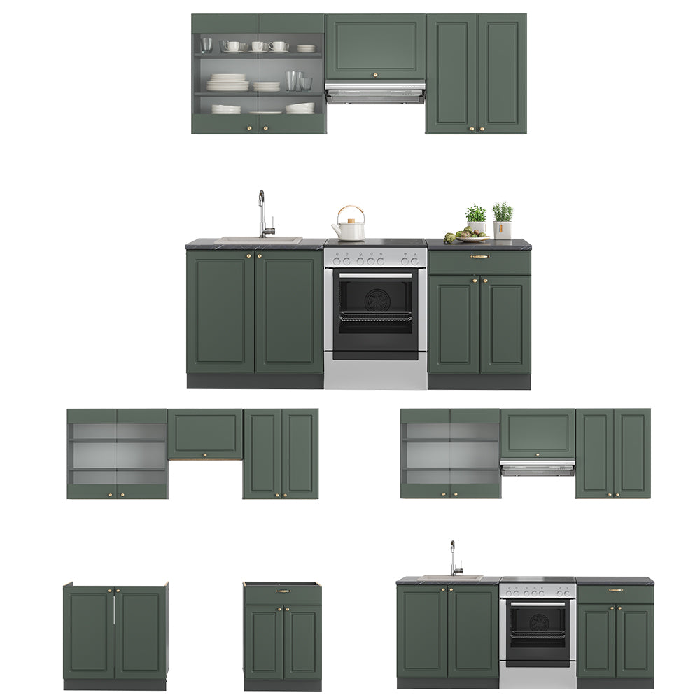 Vicco Cucina componibile Verde-oro Country House/Antracite 200 cm senza piano di lavoro