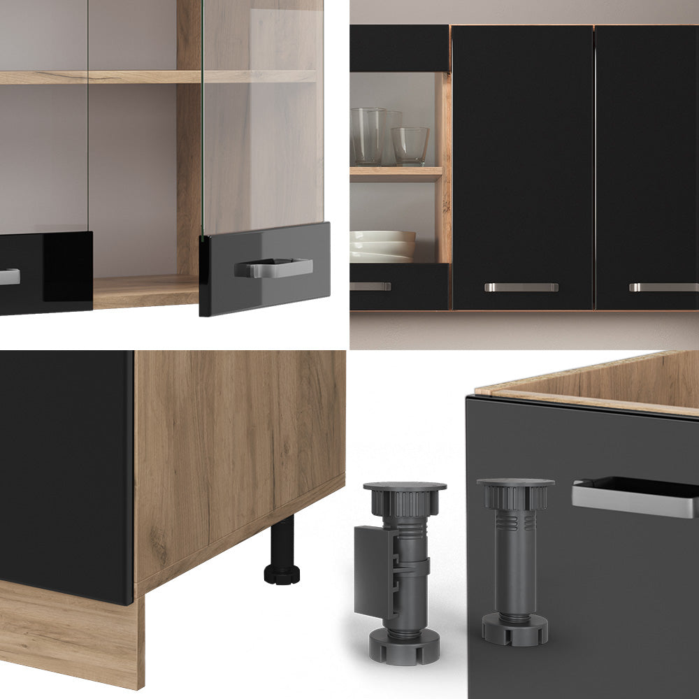 Vicco Cucina monoblocco Rovere nero/oro lucido 140 cm , PL Rovere