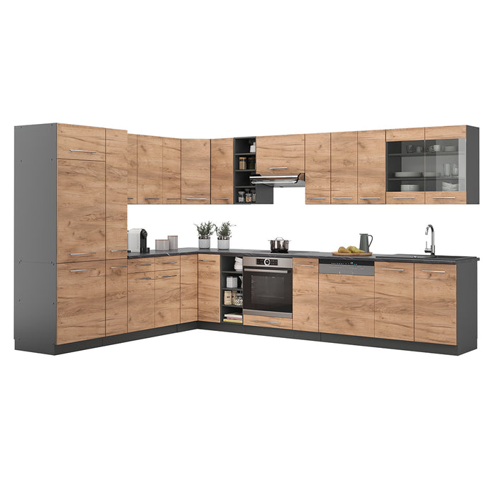 Vicco Cucina angolare completa Quercia dorata/antracite 347 x 257 cm , PL Marmo