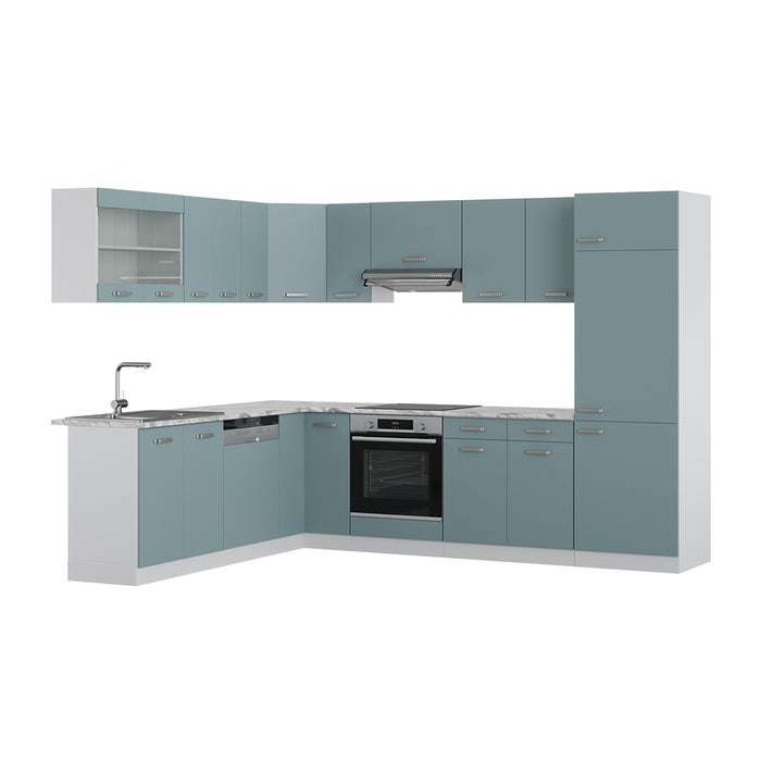 Vicco Cucina angolare completa Grigio-blu 227 x 287 cm senza piano di lavoro