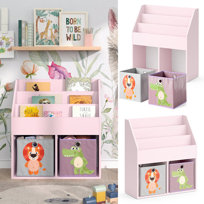 Vicco Libreria bambini rosa 72 x 79 cm con 2 scatole pieghevoli (leone, coccodrillo)