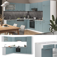 Vicco Cucina angolare completa Blu-grigio/bianco 227 x 287 cm , PL Rovere