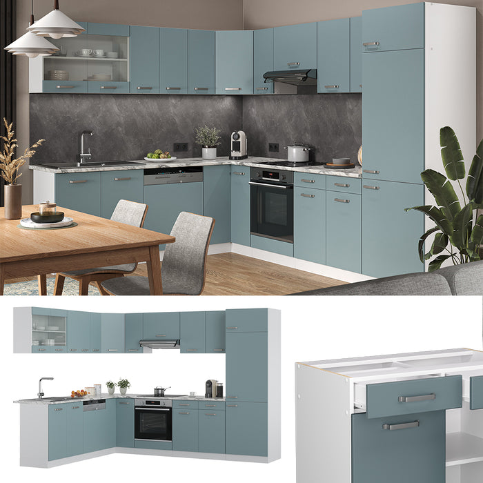 Vicco Cucina angolare completa Grigio-blu 227 x 287 cm senza piano di lavoro