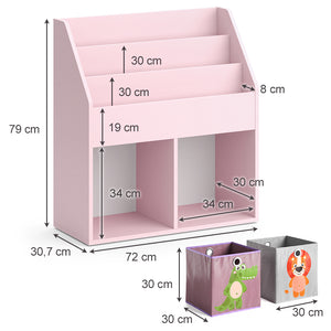 Vicco Libreria bambini rosa 72 x 79 cm con 2 scatole pieghevoli (leone, coccodrillo)