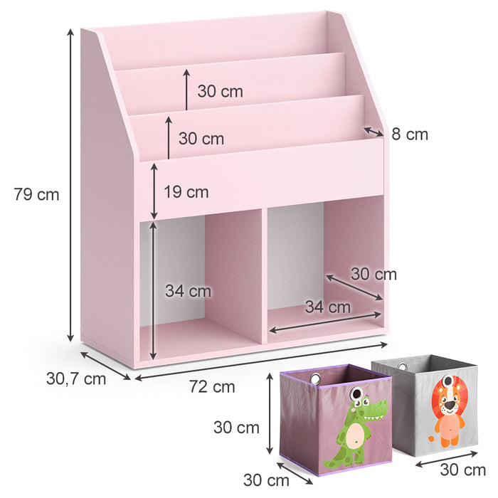 Vicco Libreria bambini rosa 72 x 79 cm con 2 scatole pieghevoli (leone, coccodrillo)