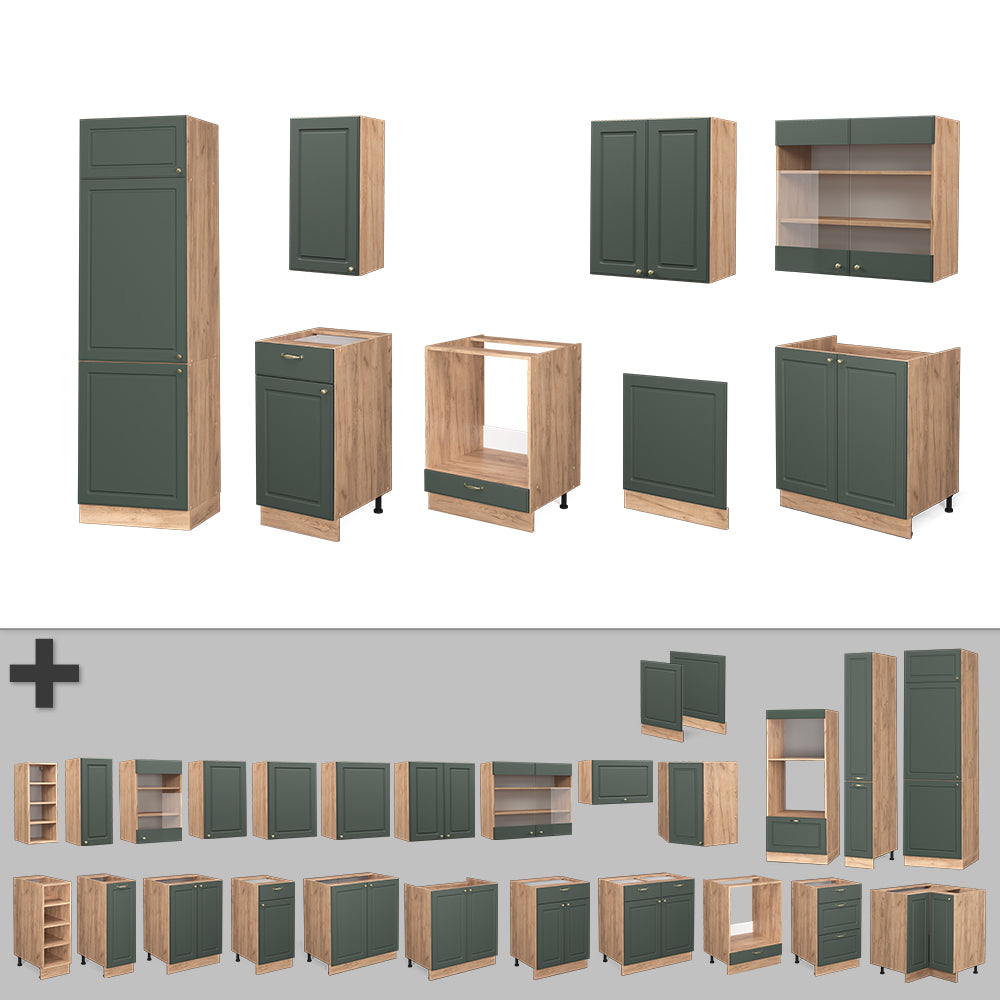 Vicco Cucina componibile Quercia verde-oro Country/oro Power 300 cm senza piano di lavoro