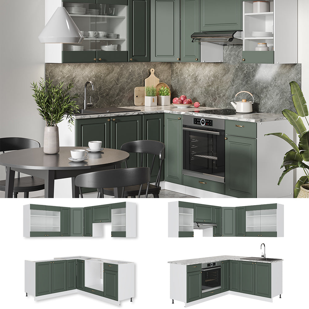 Vicco Cucina angolare completa Verde-oro Country House/Bianco 160 x 190 cm , PL Antracite