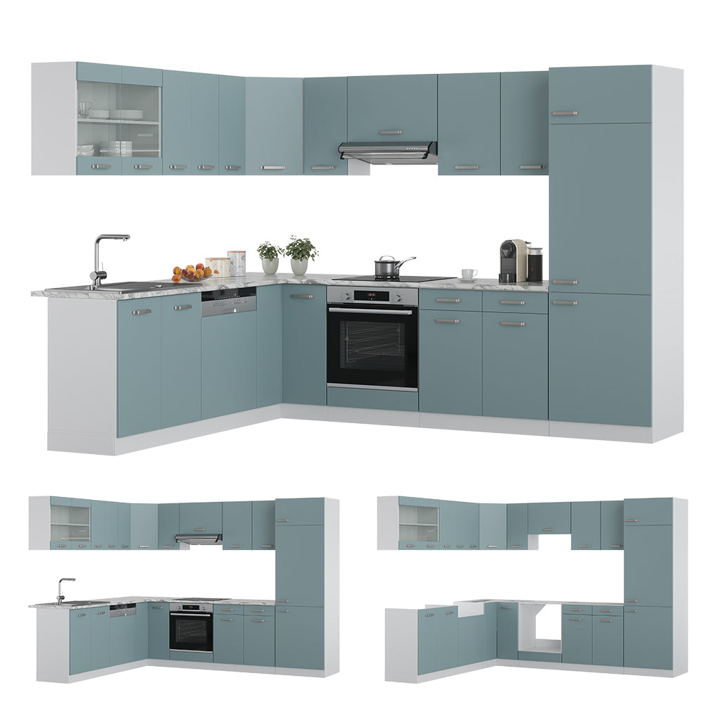 Vicco Cucina angolare completa Blu-grigio/bianco 227 x 287 cm , PL Rovere