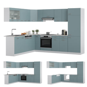 Vicco Cucina angolare completa Grigio-blu 227 x 287 cm senza piano di lavoro