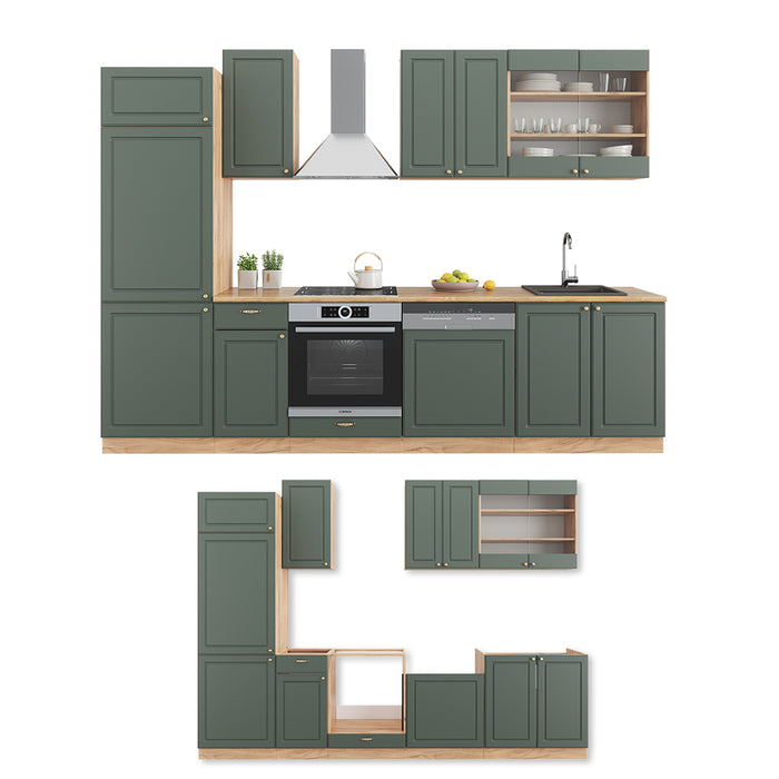 Vicco Cucina componibile Quercia verde-oro Country/oro Power 300 cm senza piano di lavoro