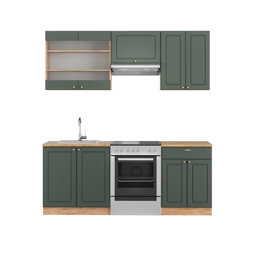 Vicco Cucina componibile Quercia verde-oro Country/oro Power 200 cm senza piano di lavoro