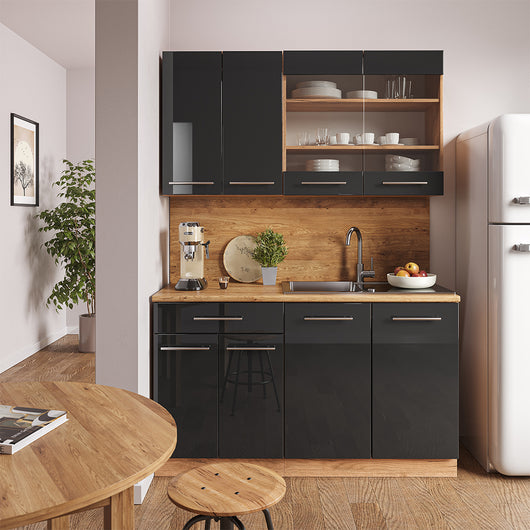 Vicco Cucina completa Antracite lucido/oro power oak 140 cm , PL Marmo