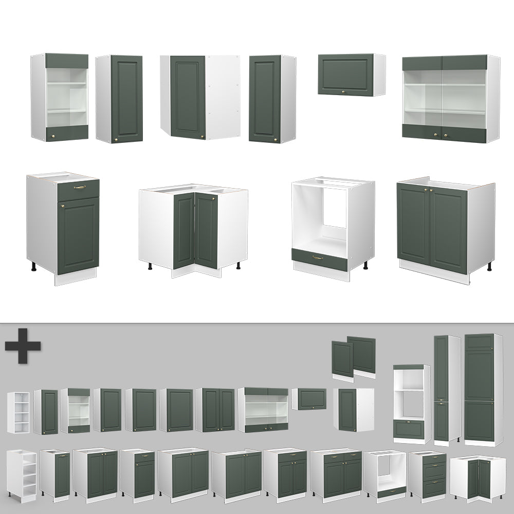 Vicco Cucina angolare completa Verde-oro Country House/Bianco 160 x 60 cm senza piano di lavoro