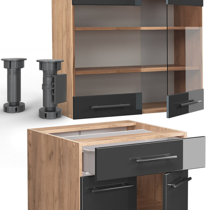 Vicco Cucina completa Antracite lucido/oro power oak 140 cm , PL Rovere