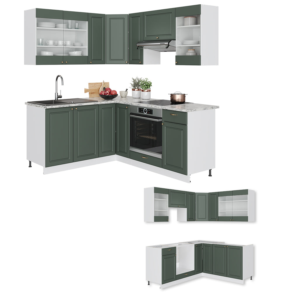 Vicco Cucina angolare completa Verde-oro Country House/Bianco 160 x 190 cm , PL Marmo