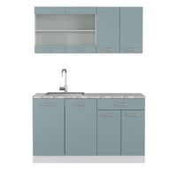 Vicco Cucina monoblocco Grigio-blu 140 cm , PL Marmo