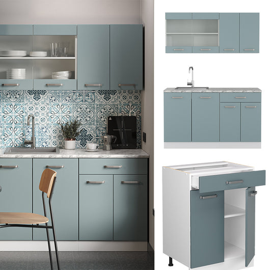 Vicco Cucina monoblocco Grigio-blu 140 cm , PL Marmo