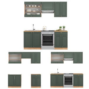 Vicco Cucina componibile Quercia verde-oro Country/oro Power 200 cm senza piano di lavoro