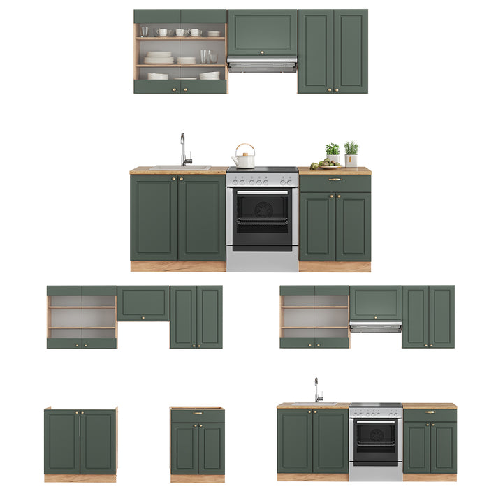 Vicco Cucina componibile Quercia verde-oro Country/oro Power 200 cm senza piano di lavoro