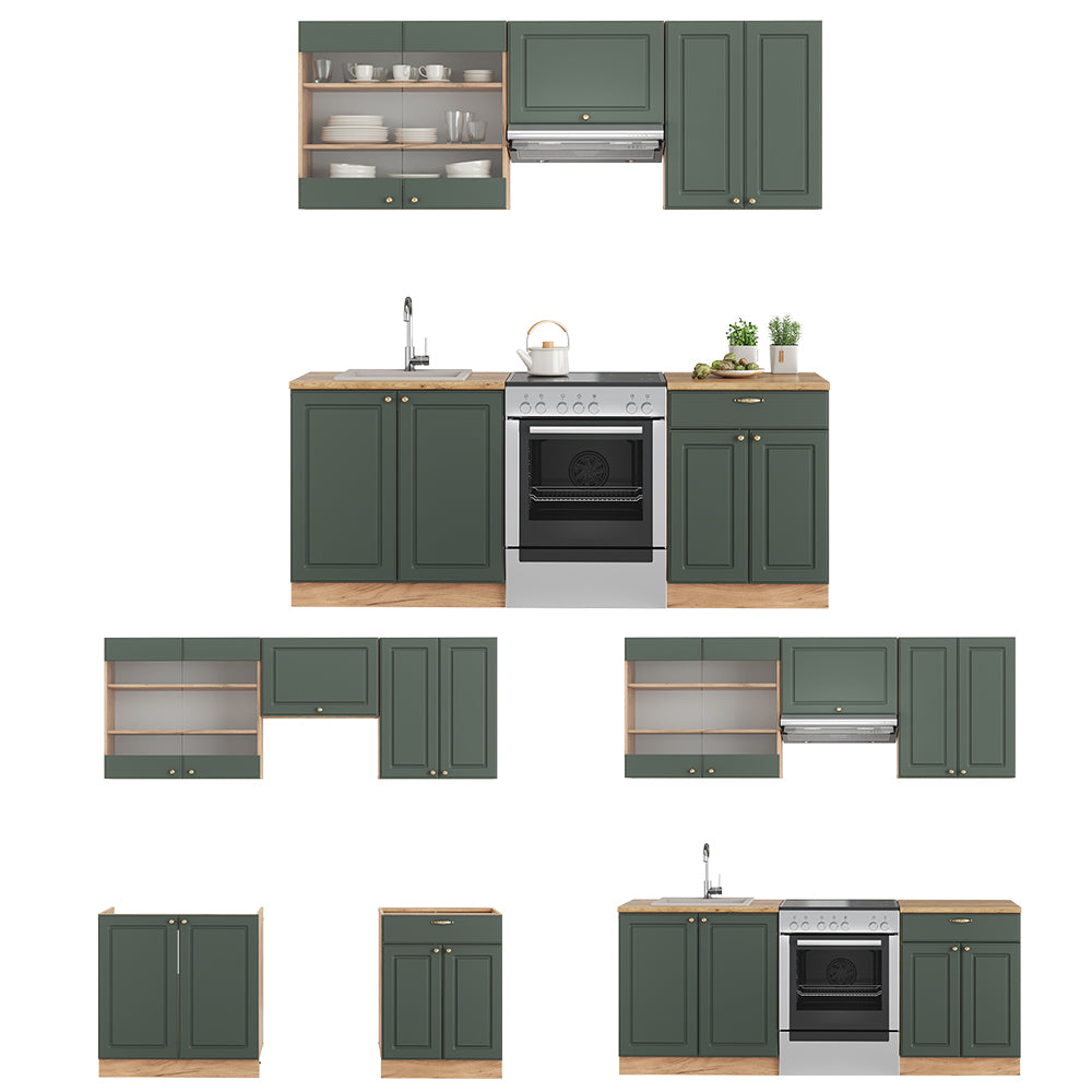 Vicco Cucina componibile Quercia verde-oro Country/oro Power 200 cm , PL Rovere
