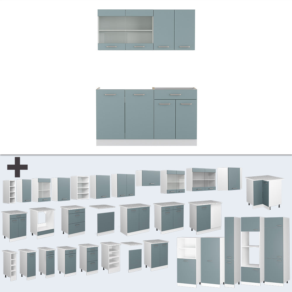 Vicco Cucina monoblocco Blu-grigio/bianco 140 cm , PL Rovere