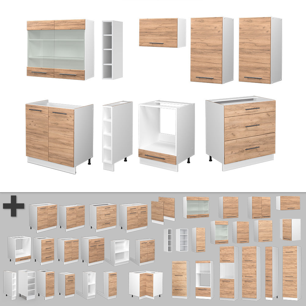 Vicco Cucina componibile Quercia dorata/bianco 235 cm senza piano di lavoro