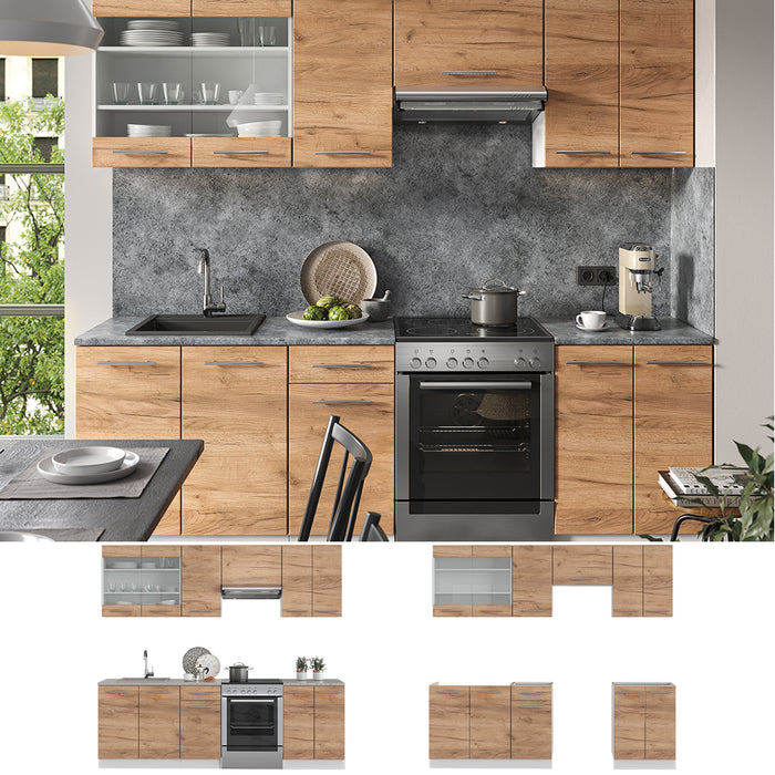 Vicco Cucina componibile Quercia dorata/bianco 240 cm , PL Marmo