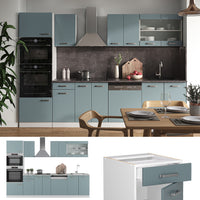 Vicco Cucina componibile Grigio-blu 300 cm con armadio alto, senza piano di lavoro