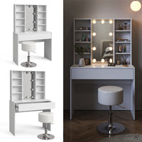 Vicco Tavolo da toeletta Bianco 93 cm con illuminazione LED e sgabello