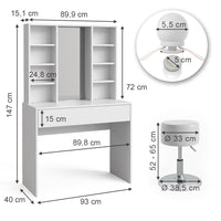 Vicco Tavolo da toeletta Bianco 93 cm con illuminazione LED e sgabello