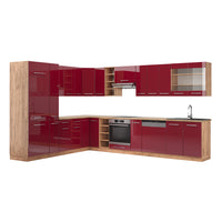 Vicco Cucina angolare completa Bordeaux lucido/rovere dorato 347 x 257 cm , PL Rovere