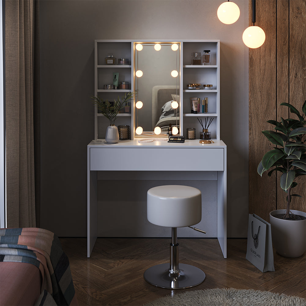 Vicco Tavolo da toeletta Bianco 93 cm con illuminazione LED e sgabello